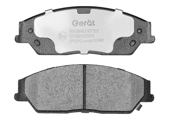 Тормозные колодки Gerat BPF002PG (передние) Low-metallic